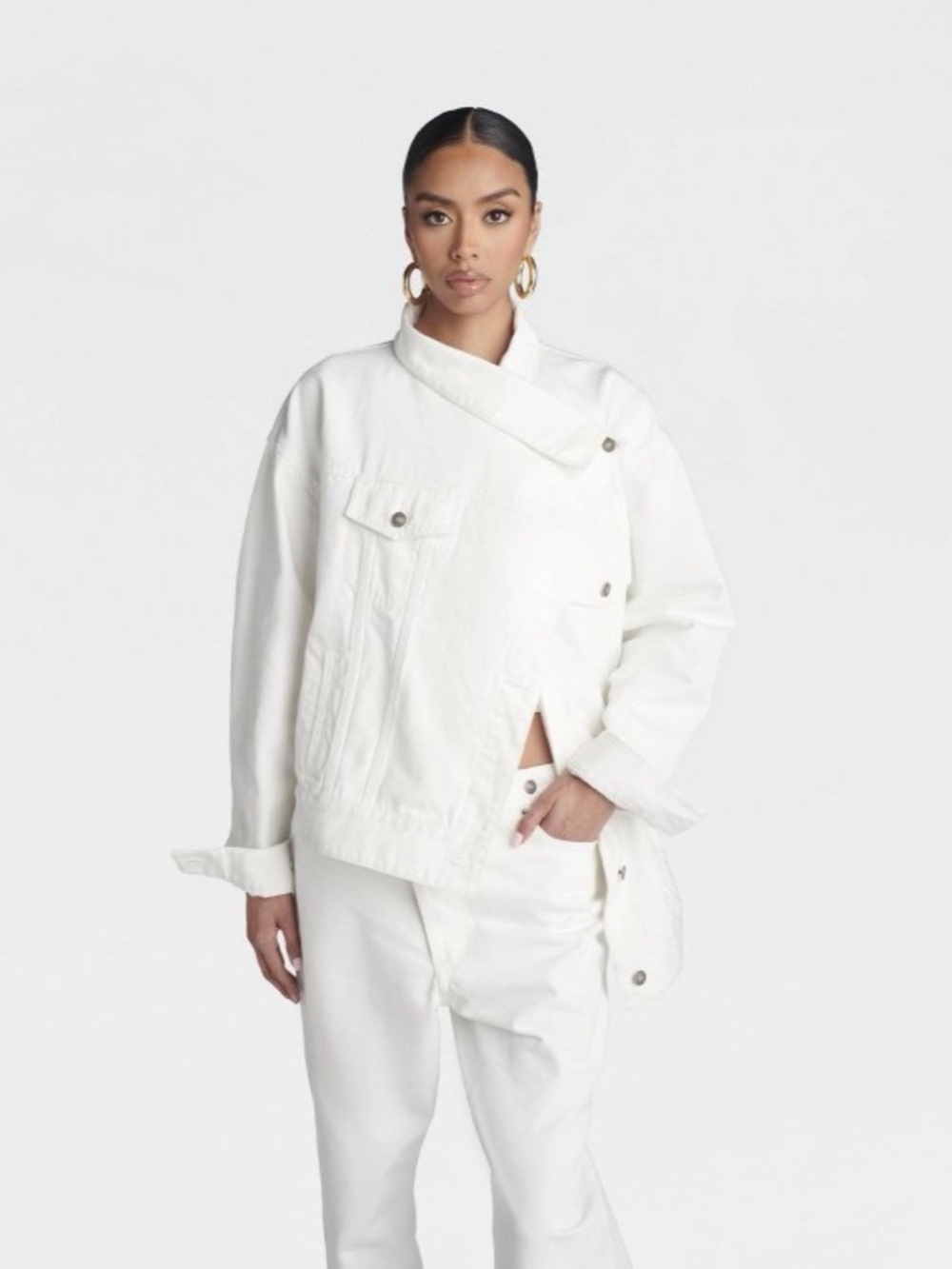 KBB by Kahlana The Asym White Denim Jacket oversized Small NWT
